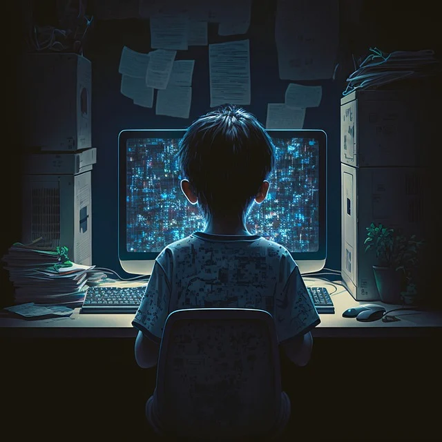 A kid in front of a computer